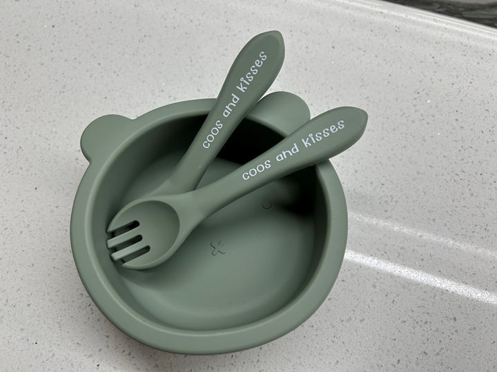 Silicone Suction Bear Bowl with Cutlery