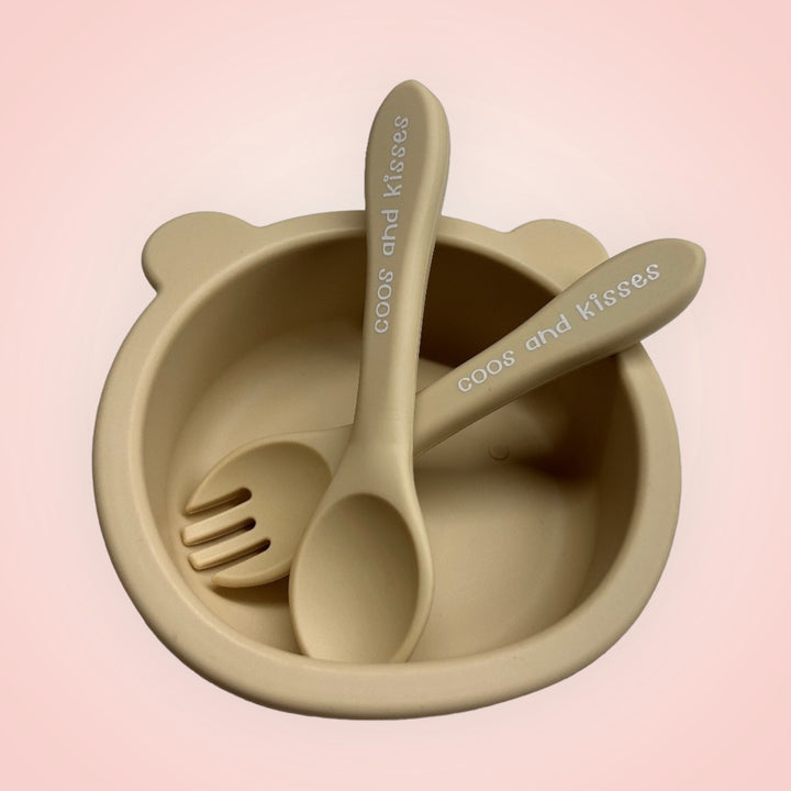 Silicone Suction Bear Bowl with Cutlery